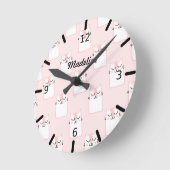 Horloge Ronde Pattern Pink Kitten (Angle)
