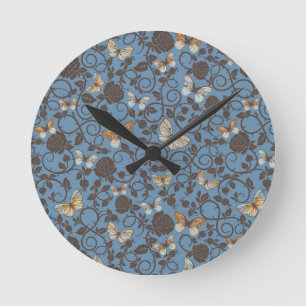 Horloge Ronde pattern, rose et butterfly