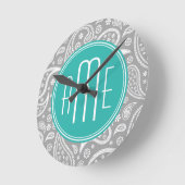 Horloge Ronde Patterns bleus et monogram bleu (Angle)