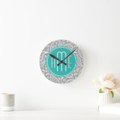 Horloge Ronde Patterns bleus et monogram bleu (Maison)