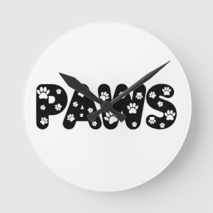 Horloge Ronde Pattes de chien Texte personnalisé