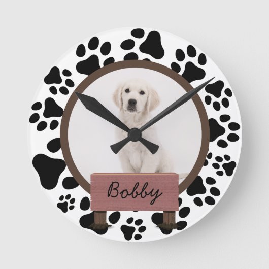 Horloge Ronde pattes mignonnes Noël fête Custom Chien Photo (Recto)