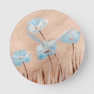 Horloge Ronde Pavot bleu dans l'herbe