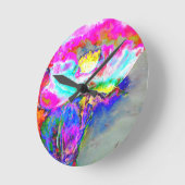 Horloge Ronde Pavot rose, peinture florale à l'aquarelle (Angle)