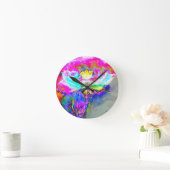 Horloge Ronde Pavot rose, peinture florale à l'aquarelle (Maison)