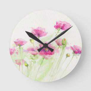 Horloge Ronde Pavots peints 3 d'aquarelle