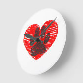 Horloge Ronde Paw Chien Croquis Dans Le Coeur Rouge (Angle)