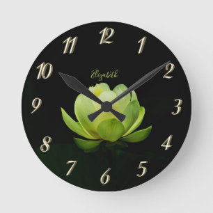 Horloge Ronde Paysage à la Fleur de Lotus Verte, Zen
