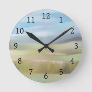 Horloge Ronde Paysage Abstrait bleu vert 475