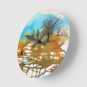 Horloge Ronde Paysage Art Arbres Peinture Abstraite (Angle)