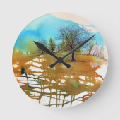 Horloge Ronde Paysage Art Arbres Peinture Abstraite (Recto)