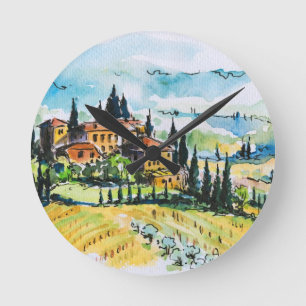 Horloge Ronde Paysage avec des arbres de ville et de cyprès
