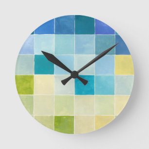 Horloge Ronde Paysage avec les carrés Pixilated multicolores