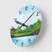 Horloge Ronde Paysage bleu ciel vert-10826 (Angle)