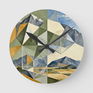 Horloge Ronde Paysage de montagne abstrait géométrique