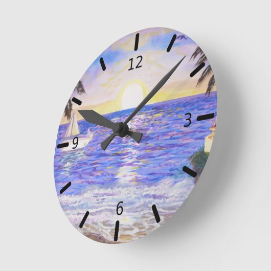 Horloge Ronde Paysage de plage (Angle)