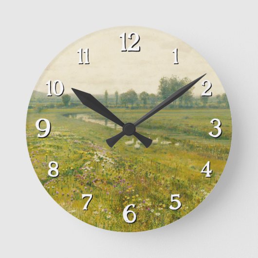 Horloge Ronde Paysage de prairie étendu avec oies (Recto)