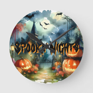 Horloge Ronde Paysage d'Halloween éffrayant et magnifique Aquare