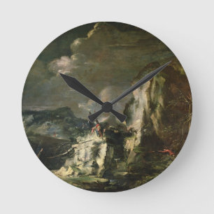 Horloge Ronde Paysage rocheux avec un chasseur et des guerriers