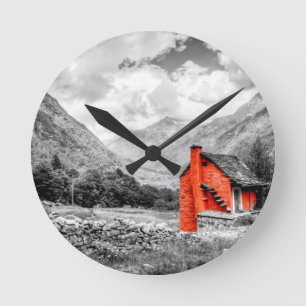 Horloge Ronde Paysage rural Photographie noir et blanc