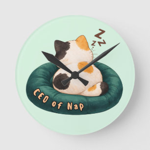 Horloge Ronde "PDG de Nap" Chat dormant sur le canapé