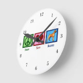 Horloge Ronde Peace Love Boxers mignon Boxer Chien (Angle)