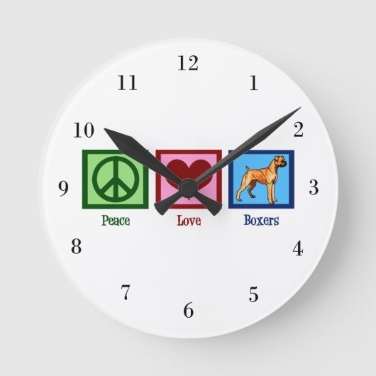 Horloge Ronde Peace Love Boxers mignon Boxer Chien (Recto)