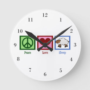 Horloge Ronde Peace Love Sheep