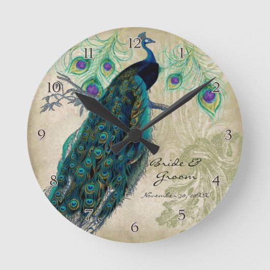 Horloge Ronde Peacock et Etching Personalized Wedding (Recto)