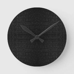 Horloge Ronde Peau d'alligator noir Imprimer Nouveau