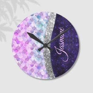 Horloge Ronde Peau de sirène violet argent faux strass monogramm