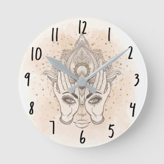 Horloge Ronde Pêche & Or Boho Lotus Flower Beauté (Recto)