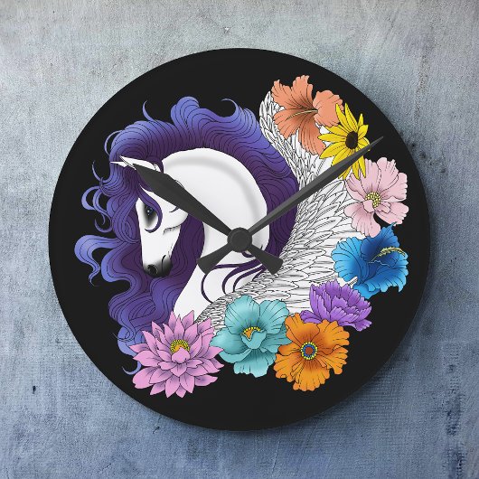 Horloge Ronde Pegasus Black Floral