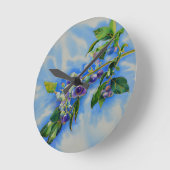 Horloge Ronde peinture à l'aquarelle de bleuet (Angle)