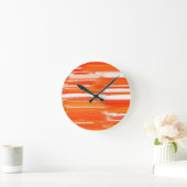 Horloge Ronde Peinture Abstraite blanche orange (Maison)
