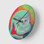 Horloge Ronde Peinture Abstraite de chats colorée (Angle)