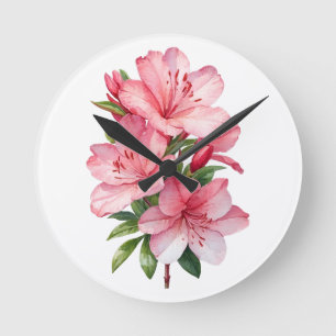 Horloge Ronde peinture aquarelle de fleur d'azalée