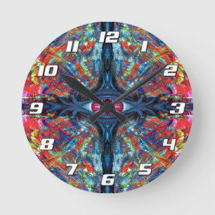 Horloge Ronde Peinture bleue tortueuse et trippée avec des chiff