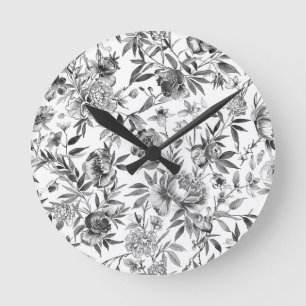 Horloge Ronde Peinture botanique florale à l'aquarelle en chinoi