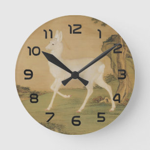 Horloge Ronde Peinture de cerf blanc de l'art impérial chinois v