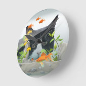 Horloge Ronde Peinture de chat dans un réservoir de poisson (Angle)