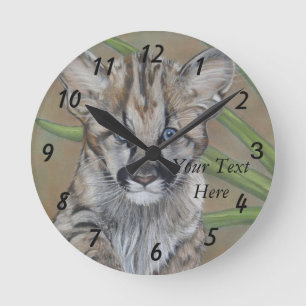 Horloge Ronde peinture de faune de chaton mignon de puma de
