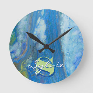 Horloge Ronde Peinture de fluides en cascade