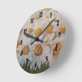 Horloge Ronde Peinture de marguerites blanches jardin (Angle)