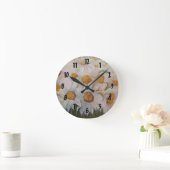 Horloge Ronde Peinture de marguerites blanches jardin (Maison)
