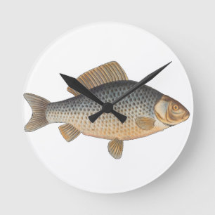 Horloge Ronde peinture de pêche de carpe dessin d'eau douce