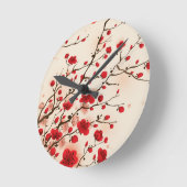 Horloge Ronde Peinture de style oriental, fleur de prune au prin (Angle)