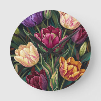 Horloge Ronde Peinture florale de tulipes colorées