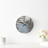 Horloge Ronde Peinture grise et bleue abstraite (Maison)