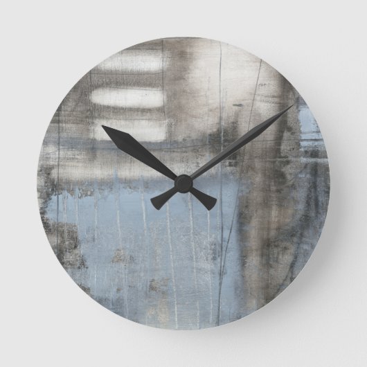 Horloge Ronde Peinture grise et bleue abstraite (Recto)